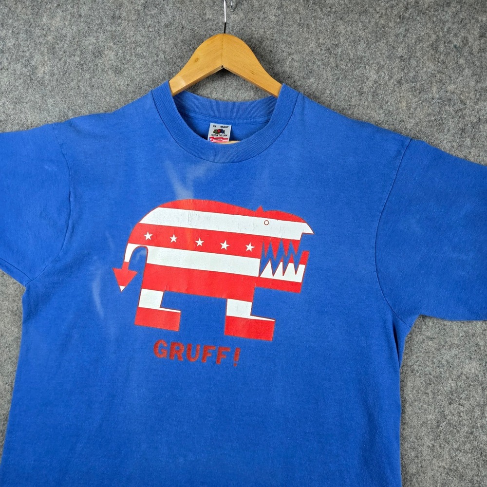 Vintage Gruff Republican Elephant T Shirt Mens Xl Blue Graphic Tee 90s Faded